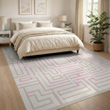 Pink Geometric Modern Pink Maze Labyrinth Geometric Area Rug