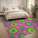 Vibrant Pink Green Floral Pattern Area Rug