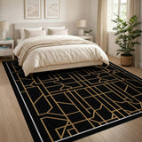 Gold and Silver Gold Art Deco Geometric Area Rug