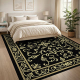 Opulent Gold Ornate Black Area Rug