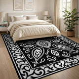 Elegant Black White Persian Paisley Area Rug