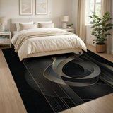 Gold Silver Abstract Wave Geometric Rug