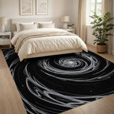 Cosmic Vortex Abstract Area Rug - Black White