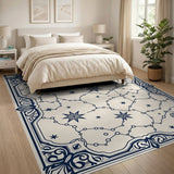 Navy Constellation Star Map Area Rug with Ornate Frame