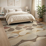 Beige and Neutral Abstract Area Abstract Wavy Beige Neutral Area Rug