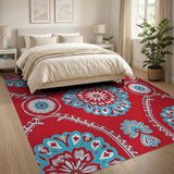 Vibrant Red Turquoise Mandala Floral Rug