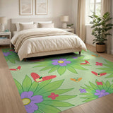 Whimsical Butterfly Purple Flower Rug