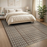 Brown Tan Plaid Grid Woven Area Rug