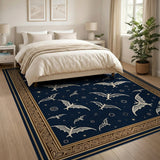 Celestial Bats Navy Area Rug with Gold Frame