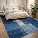 Modern Blue Grey Striped Geometric Area Rug