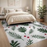 Festive Green Holly Leaves Red Berries Area Rug