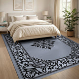Elegant Grey Ornate Medallion Rug