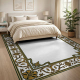 Traditional Persian Gold and Silver Ornate Gold Floral Border Area Rug