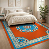 Vibrant Orange Persian Mandala Area Rug