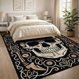 Distressed Vintage Ornate Gothic Skull Area Rug