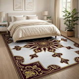 Ornate Maroon Gold Medallion Area Rug