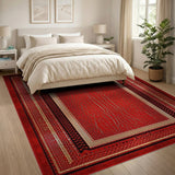 Exotic Red Crocodile Texture Rug with Gold Ornate Borders