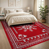 Red Tribal Snowflake Border Area Rug