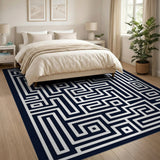 Intricate Navy Maze Labyrinth Area Rug