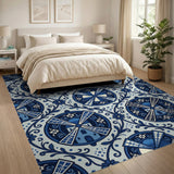 Delft Blue Windmill Floral Area Rug