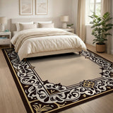 Traditional Persian Ornate Gold Floral Border Beige Area Rug