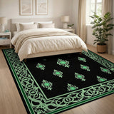 Ornate Green Medallion Black Area Rug