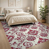 Crimson Damask Floral Area Rug