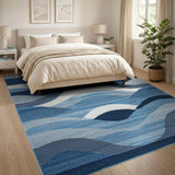 Blue and Teal Modern Blue Wave Geometric Area Rug
