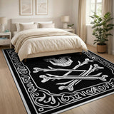 Ornate Skull Crossbones Black White Rug