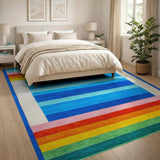 Vibrant Rainbow Stripe Geometric Area Rug
