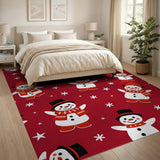 Kids Cartoon Red Festive Cartoon Snowmen Red Area Rug