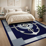 ODIKA Washable Nautical Anchor Navy Blue Area Rug, Non-Slip Low Pile Coastal Carpet
