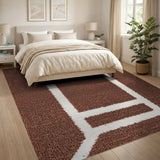 Textured Brown Goalpost Geometric Area Rug