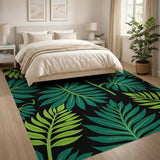 Green Lush Green Palm Fronds Area Rug on Black
