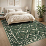 Green Geometric Lattice Diamond Area Rug