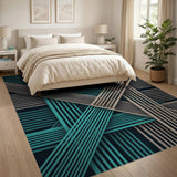 Teal Grey Crosshatch Geometric Area Rug