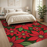 Red Poinsettia Floral Red Area Rug