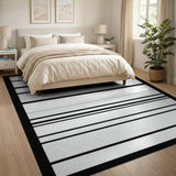 Black White Horizontal Line Geometric Area Rug