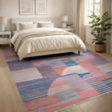 Vibrant Curved Geometric Multi-Color Area Rug