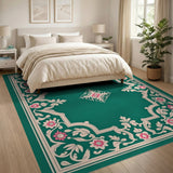 Emerald Green Traditional Persian Border Rug