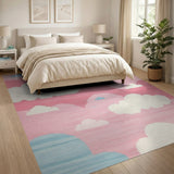 Pink Playful Pixel Clouds Pink Area Rug