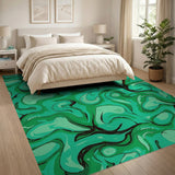 Swirling Emerald Green Abstract Area Rug