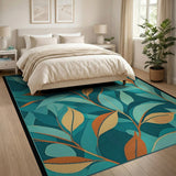 Teal Overlapping Leaves Abstract Area Rug