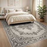 Elegant Ornate Grey Floral Area Rug