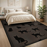 Black Cat Silhouettes Tan Area Rug