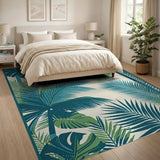 Teal Palm Leaf Coastal Beach Area Rug