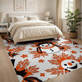 Whimsical Tribal Snowmen with Autumn Leaves Rug