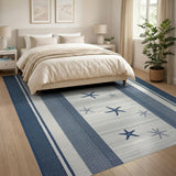 Blue and Teal Navy Starfish Striped Coastal Area Rug