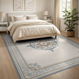 Beige and Neutral Ornate Beige Mandala Area Rug