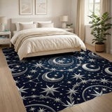 Celestial Silver Moons Stars Navy Area Rug